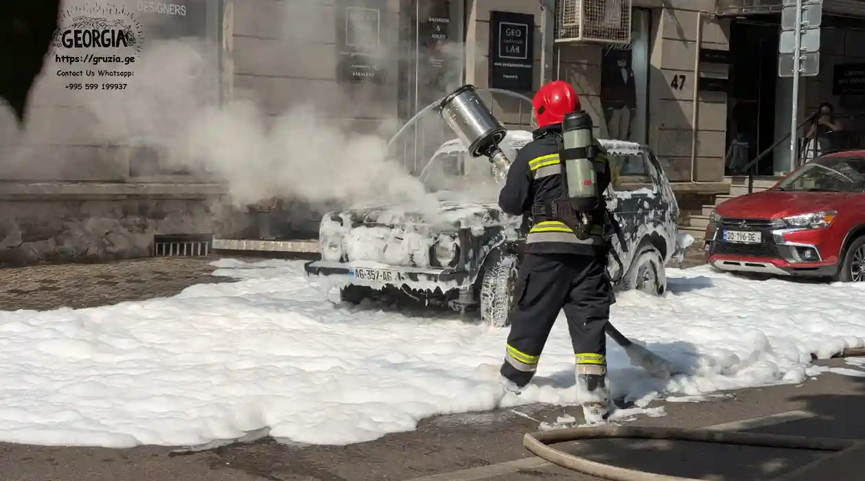 В Тбилиси от жары сама по себе загорелась старая машина